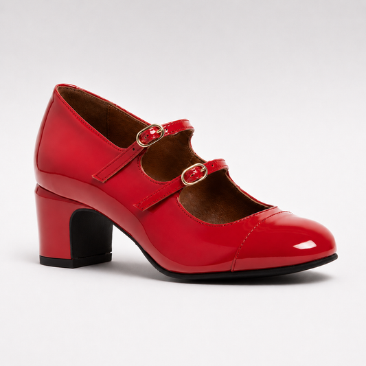 Roter Mary-Jane-Lackschuh – Vorderansicht