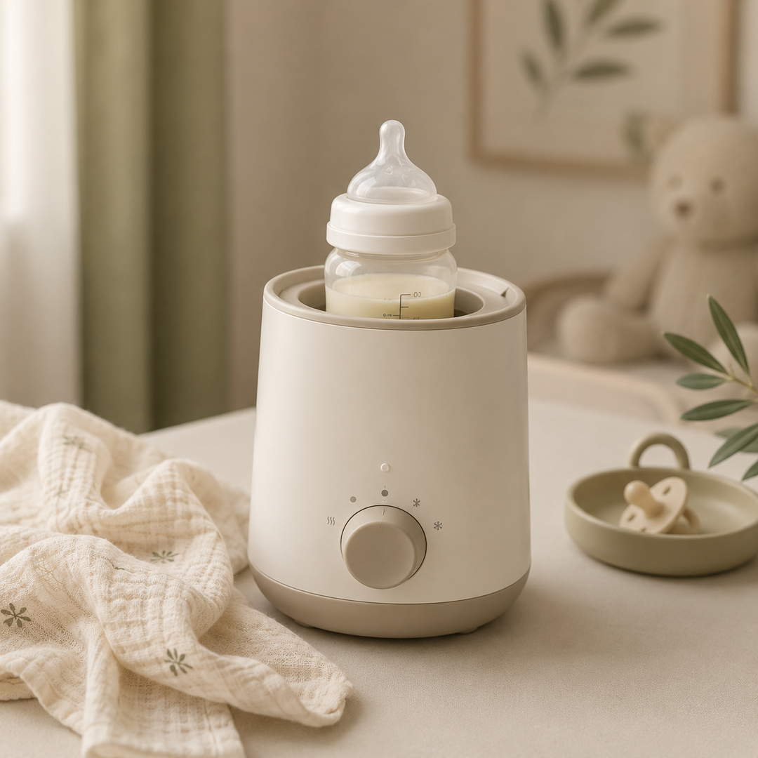 Fläschchenwärmer mit Babyflasche in einem ruhigen Babyzimmer