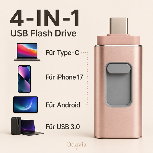 Odavia 4-in-1 USB-Speicher für iPhone 17, Android, Type-C und USB 3.0