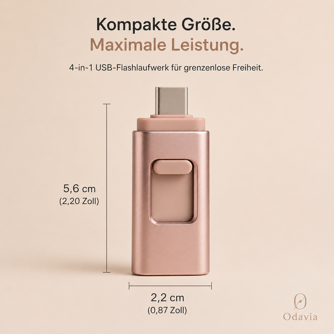 Kompakter Odavia USB-Speicher mit Abmessungen 5,6 × 2,2 cm