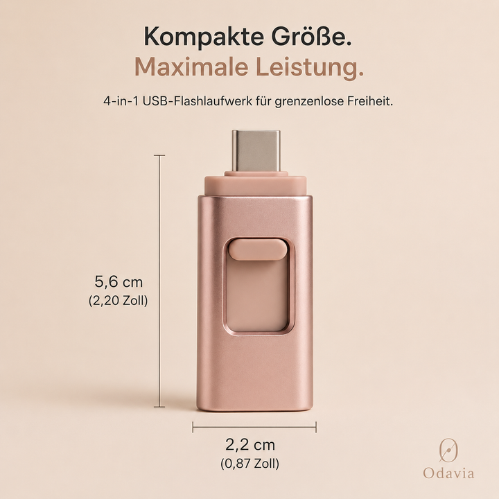 Kompakter Odavia USB-Speicher mit Abmessungen 5,6 × 2,2 cm