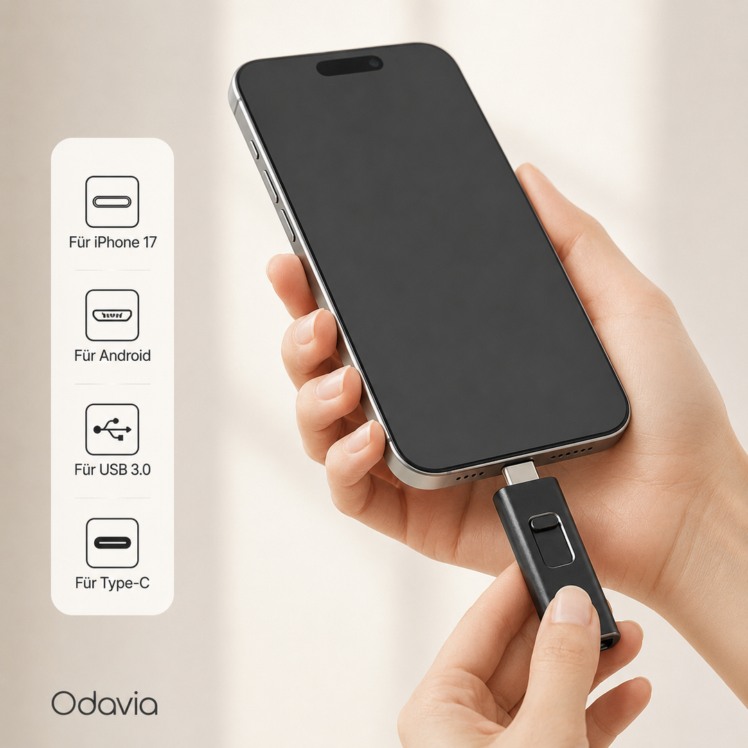Odavia USB-Speicher für iPhone 17, Android, USB 3.0 und Type-C