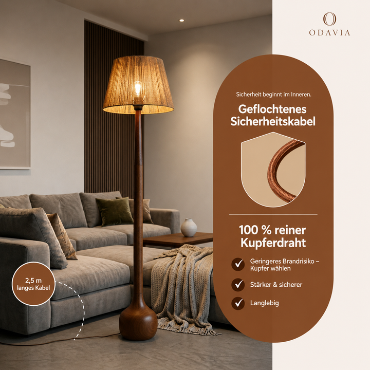 Geflochtenes Sicherheitskabel der Raffia-Stehleuchte