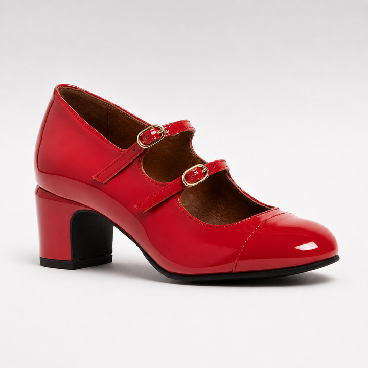 Roter Mary-Jane-Lackschuh – Vorderansicht