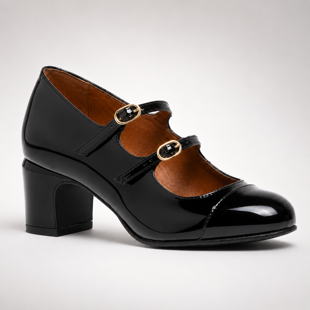 Schwarzer Mary-Jane-Lackschuh – Vorderansicht