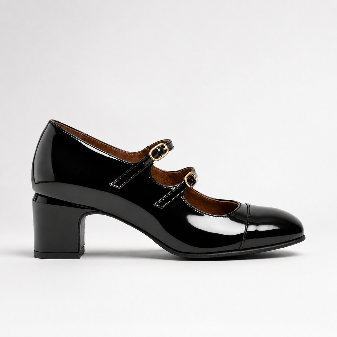 Schwarzer Mary-Jane-Lackschuh – Seitenansicht