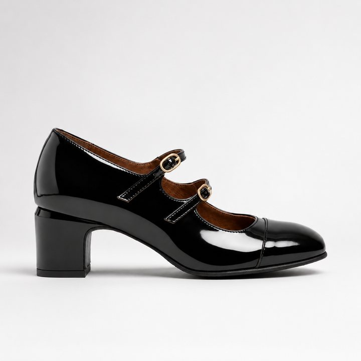 Schwarzer Mary-Jane-Lackschuh – Seitenansicht