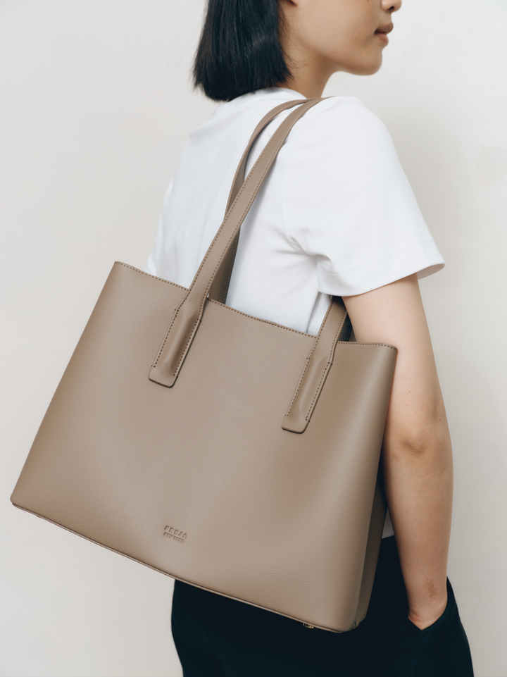 Linnea Vegan Leather Tote – Taupe