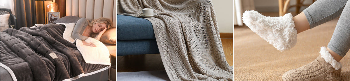 Winterdecke, Strickdecke und Haussocken von ODAVIA